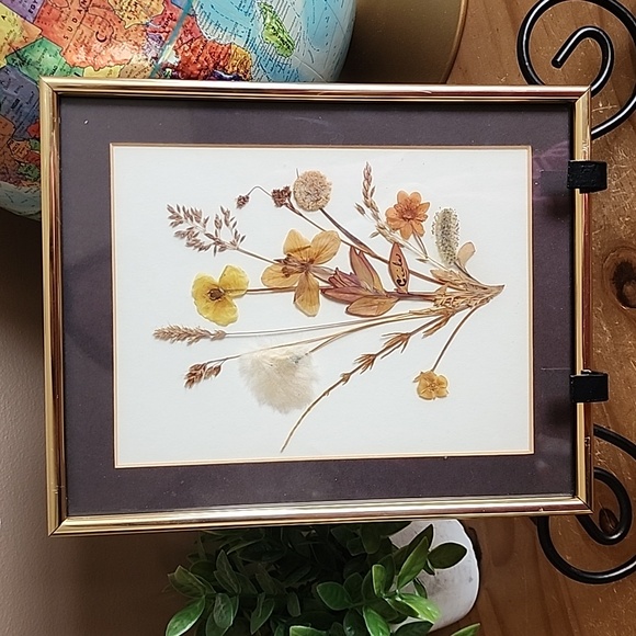 Other - Vintage Pressed Dried Arctic Flowers Gold Framed Floral Art